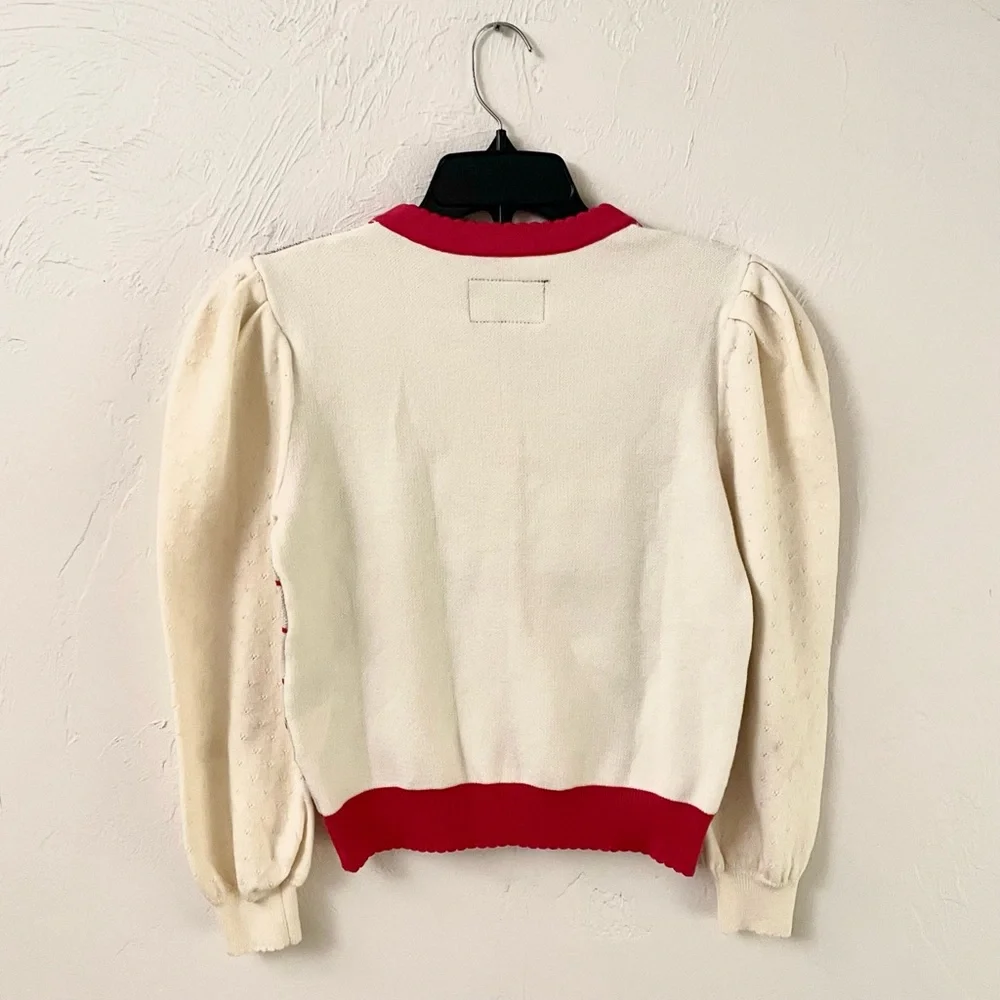 EllandEmm NWOT Strawberry Monogram Cardigan in Cream and Red, Size S/M - Picture 5 of 14